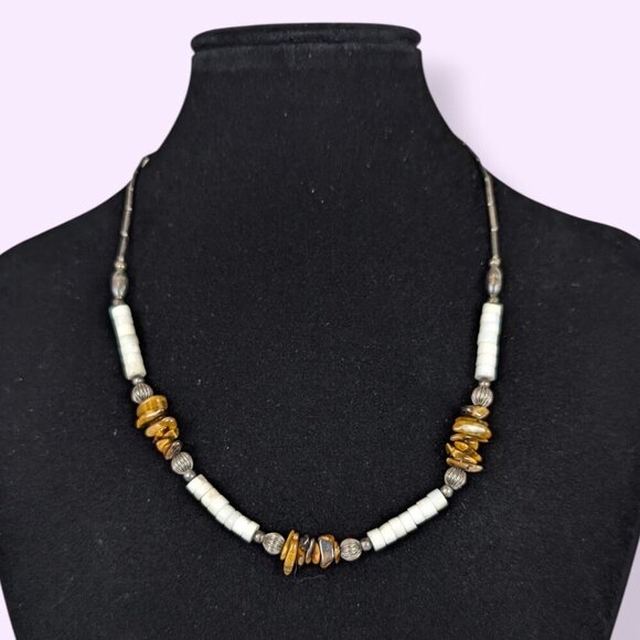 V. Shell & Tiger's Eye Beaded Necklace - Picture 1 of 5